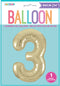 CHAMPAGNE GOLD "3" NUMERAL FOIL BALLOON 86CM (34")